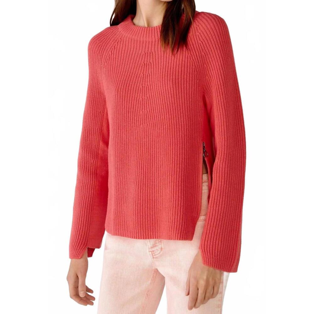 NEW OUI crew neck open-back ribbon tie knit pullover jumper in pink orange